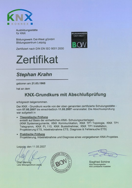 Elektro Giesler Wildetaube zweites EIB-Zertifikat